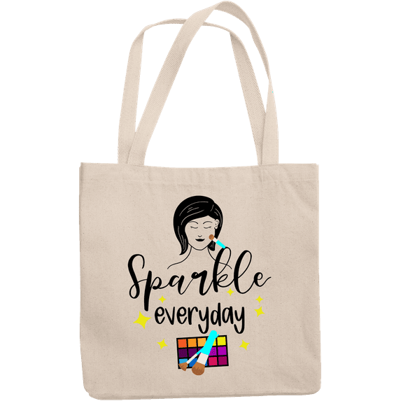 12oz Canvas Tote Bag - Sparkle Everyday with Eyeshadow Palette, Brushes & Woman Design - Beauty Themed Merch for Makeup Artist or Cosmetologist, Gift for Makeup Lovers & Beauticians