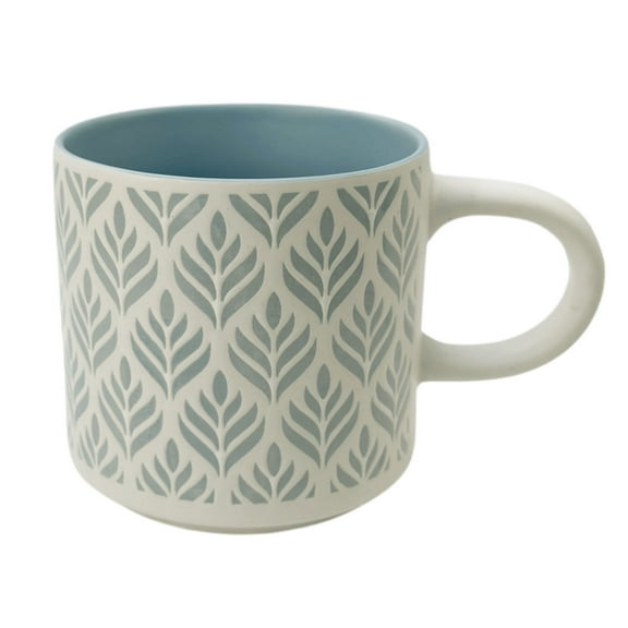 12oz Ceramic Tea Cup Coffee Mug for Office and Home,Light Blue Leaves Mug,Dishwasher Microwave Safe,Best Gifts for Women,Men