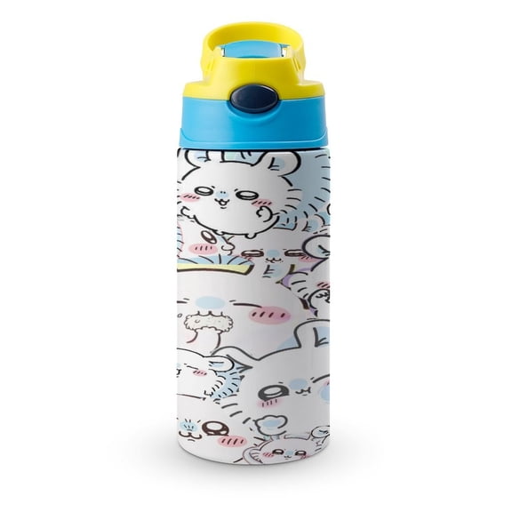 12oz Chii-ka-w Water Bottle with Straw Lid Insulated Cartoon Stainless Steel Reusable Tumbler for Boys Girls