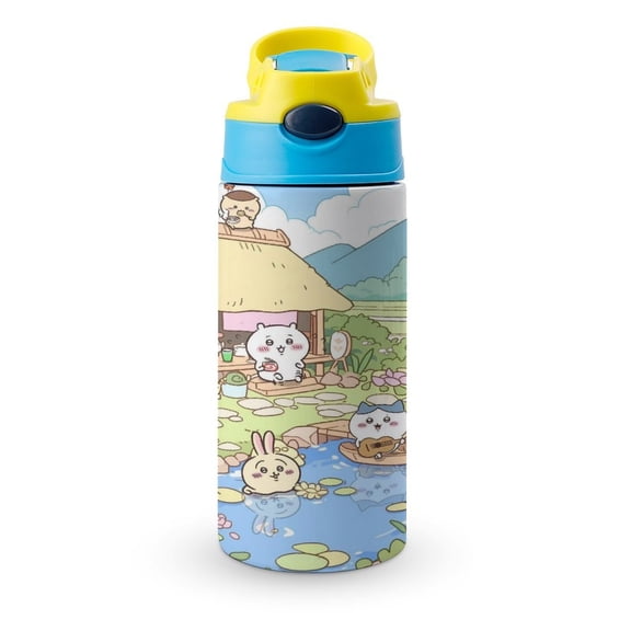 12oz Chii-ka-w Water Bottle with Straw Lid Insulated Cartoon Stainless Steel Reusable Tumbler for Boys Girls