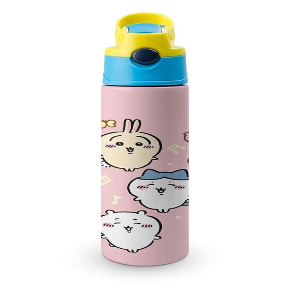 12oz Chii-ka-w Water Bottle with Straw Lid Insulated Cartoon Stainless Steel Reusable Tumbler for Boys Girls
