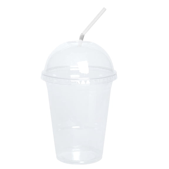 12oz Clear PET Plastic Cups with Dome Lid & Straw: 100 Sets