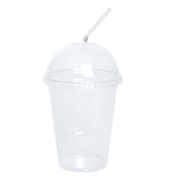 12oz Clear PET Plastic Cups with Dome Lid & Straw: 50 Sets