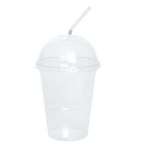 12oz Clear PET Plastic Cups with Dome Lid & Straw: 50 Sets
