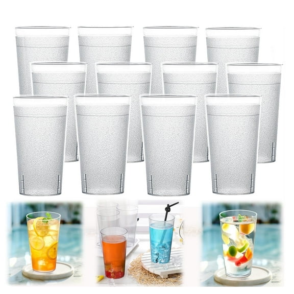 12oz Clear Plastic Restaurant Cups, Restaurant Grade Reusable Drinking Tumblers, Hard Plastic Tumbers, Stackable and Shatterproof Drinking Glasses, Dishwasher-Safe,Clear(12 Pcs)
