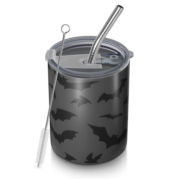 12oz Coffee Tumblers Bat Silhouette Halloween Pattern Stainless Steel Vacuum Insulated Travel Tumbler Coffee Cups Mug with Lid and Straw with Cleaning Brush for Cold & Hot Drinks