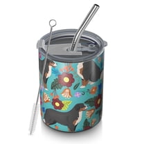 12oz Coffee Tumblers Bernese Mountain and Flower Stainless Steel Vacuum Insulated Travel Tumbler Coffee Cups Mug with Lid and Straw with Cleaning Brush for Cold & Hot Drinks