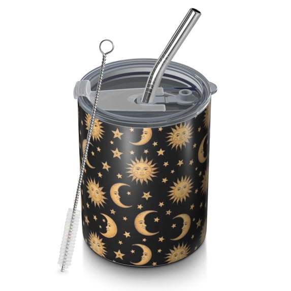 12oz Coffee Tumblers Black Sun Moon Star Pattern Stainless Steel Vacuum ...