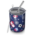 thumbnail image 1 of 12oz Coffee Tumblers Blue Soccer Elements Pattern Stainless Steel Vacuum Insulated Travel Tumbler Coffee Cups Mug with Lid and Straw with Cleaning Brush for Cold & Hot Drinks, 1 of 5
