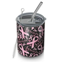 12oz Coffee Tumblers Breast Cancer Survivor Pink Ribbon Black Stainless Steel Vacuum Insulated Travel Tumbler Coffee Cups Mug with Lid and Straw with Cleaning Brush for Cold & Hot Drinks