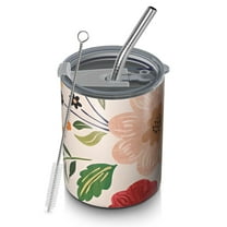 12oz Coffee Tumblers Bright Pioneer Flower Stainless Steel Vacuum Insulated Travel Tumbler Coffee Cups Mug with Lid and Straw with Cleaning Brush for Cold & Hot Drinks