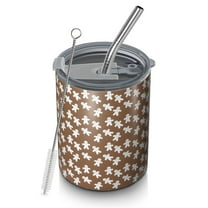 12oz Coffee Tumblers Brown Christmas Gingerbread Pattern Stainless Steel Vacuum Insulated Travel Tumbler Coffee Cups Mug with Lid and Straw with Cleaning Brush for Cold & Hot Drinks