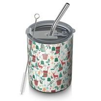 12oz Coffee Tumblers Christmas Gift and Deer Pattern Stainless Steel Vacuum Insulated Travel Tumbler Coffee Cups Mug with Lid and Straw with Cleaning Brush for Cold & Hot Drinks