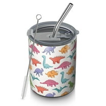 12oz Coffee Tumblers Colorful Cartoon Dinosaurs Pattern Stainless Steel Vacuum Insulated Travel Tumbler Coffee Cups Mug with Lid and Straw with Cleaning Brush for Cold & Hot Drinks