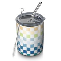 12oz Coffee Tumblers Colorful Gradient Checkerboard Checkered Pattern Stainless Steel Vacuum Insulated Travel Tumbler Coffee Cups Mug with Lid and Straw with Cleaning Brush for Cold & Hot Drinks