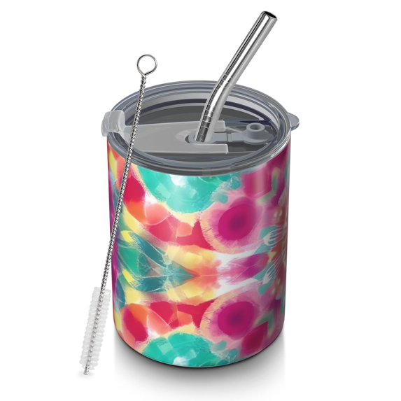 12oz Coffee Tumblers Colorful Tie Dye Pattern Stainless Steel Vacuum Insulated Travel Tumbler Coffee Cups Mug with Lid and Straw with Cleaning Brush for Cold & Hot Drinks