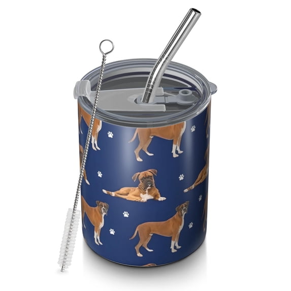 12oz Coffee Tumblers Cute Boxe Stainless Steel Vacuum Insulated Travel Tumbler Coffee Cups Mug with Lid and Straw with Cleaning Brush for Cold & Hot Drinks