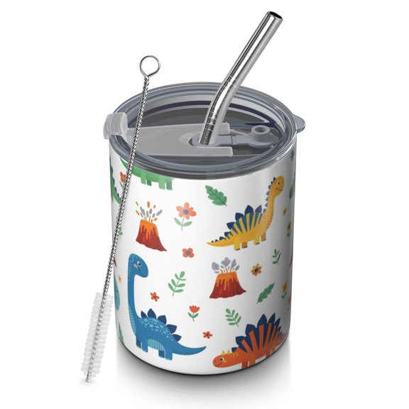 12oz Coffee Tumblers Dinosaur and Volcano Pattern Stainless Steel Vacuum Insulated Travel Tumbler Coffee Cups Mug with Lid and Straw with Cleaning Brush for Cold & Hot Drinks