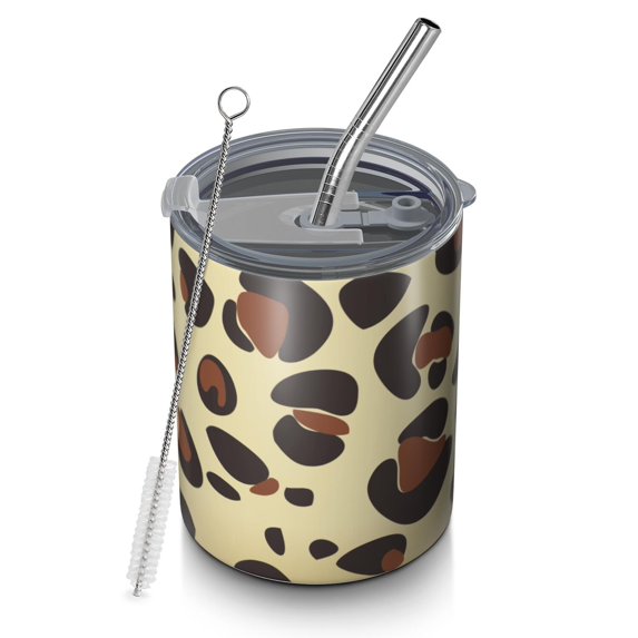 12oz Coffee Tumblers Gold and Brown Of Leopard Print Stainless Steel Vacuum Insulated Travel Tumbler Coffee Cups Mug with Lid and Straw with Cleaning Brush for Cold & Hot Drinks