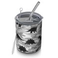 thumbnail image 1 of 12oz Coffee Tumblers Gray Dinosaurs Camouflage Pattern Stainless Steel Vacuum Insulated Travel Tumbler Coffee Cups Mug with Lid and Straw with Cleaning Brush for Cold & Hot Drinks, 1 of 5