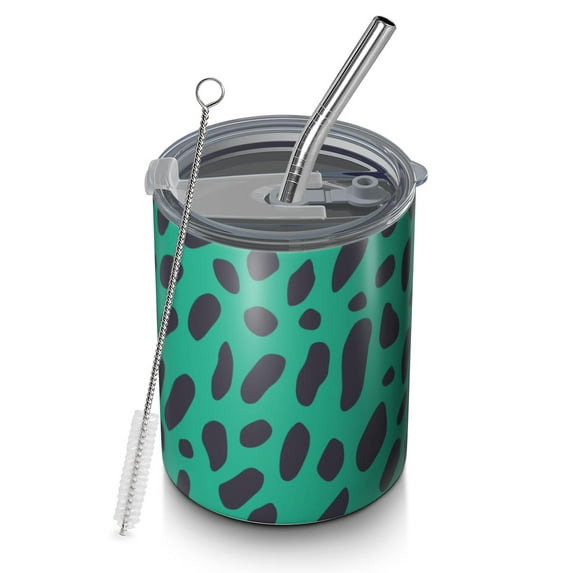 12oz Coffee Tumblers Green and Black Of Leopard Print Stainless Steel Vacuum Insulated Travel Tumbler Coffee Cups Mug with Lid and Straw with Cleaning Brush for Cold & Hot Drinks