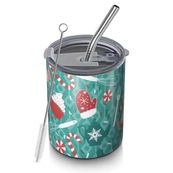 12oz Coffee Tumblers Green Christmas Baking Pattern Stainless Steel Vacuum Insulated Travel Tumbler Coffee Cups Mug with Lid and Straw with Cleaning Brush for Cold & Hot Drinks