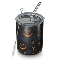 12oz Coffee Tumblers Halloween Glowing Pumpkins Pattern Stainless Steel Vacuum Insulated Travel Tumbler Coffee Cups Mug with Lid and Straw with Cleaning Brush for Cold & Hot Drinks