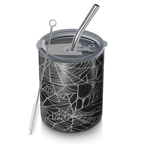 12oz Coffee Tumblers Halloween Spider Web Pattern Stainless Steel Vacuum Insulated Travel Tumbler Coffee Cups Mug with Lid and Straw with Cleaning Brush for Cold & Hot Drinks