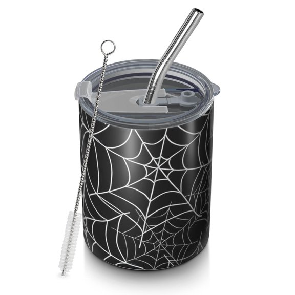 12oz Coffee Tumblers Halloween Spider Webs Stainless Steel Vacuum Insulated Travel Tumbler Coffee Cups Mug with Lid and Straw with Cleaning Brush for Cold & Hot Drinks