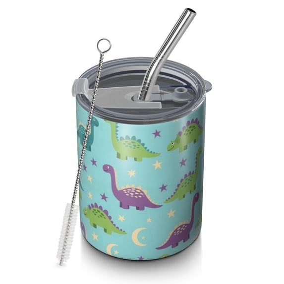 12oz Coffee Tumblers Light Blue Dinosaurs Celestial Pattern Stainless Steel Vacuum Insulated Travel Tumbler Coffee Cups Mug with Lid and Straw with Cleaning Brush for Cold & Hot Drinks