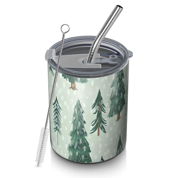 12oz Coffee Tumblers Light Green Christmas Tree and Snow Pattern Stainless Steel Vacuum Insulated Travel Tumbler Coffee Cups Mug with Lid and Straw with Cleaning Brush for Cold & Hot Drinks