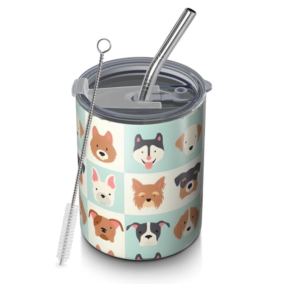 12oz Coffee Tumblers Lovely Dog Breeds Stainless Steel Vacuum Insulated Travel Tumbler Coffee Cups Mug with Lid and Straw with Cleaning Brush for Cold & Hot Drinks