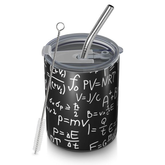 12oz Coffee Tumblers Math Equations Quantum Symbols Purple Pattern Stainless Steel Vacuum Insulated Travel Tumbler Coffee Cups Mug with Lid and Straw with Cleaning Brush for Cold & Hot Drinks