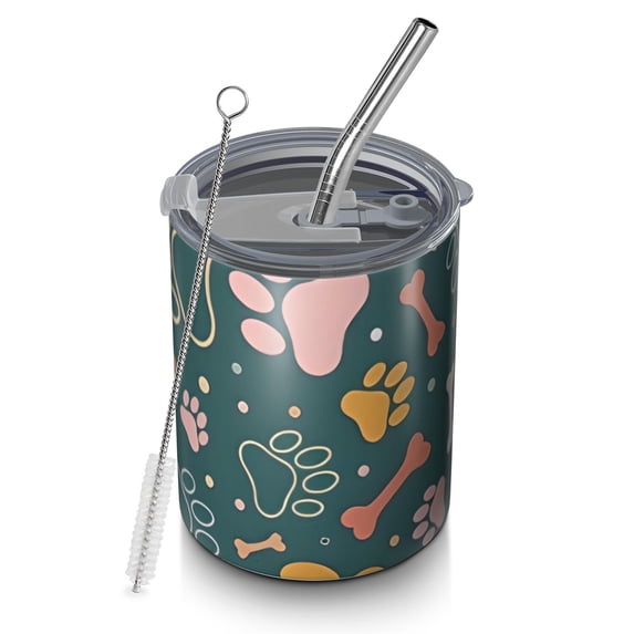 12oz Coffee Tumblers Paw Prints and Bones Stainless Steel Vacuum Insulated Travel Tumbler Coffee Cups Mug with Lid and Straw with Cleaning Brush for Cold & Hot Drinks