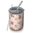 thumbnail image 1 of 12oz Coffee Tumblers Pink Highland Cow Flower Pattern Stainless Steel Vacuum Insulated Travel Tumbler Coffee Cups Mug with Lid and Straw with Cleaning Brush for Cold & Hot Drinks, 1 of 5