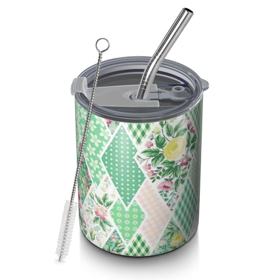 12oz Coffee Tumblers Pioneer Flower Floral Print Pattern Stainless Steel Vacuum Insulated Travel Tumbler Coffee Cups Mug with Lid and Straw with Cleaning Brush for Cold & Hot Drinks