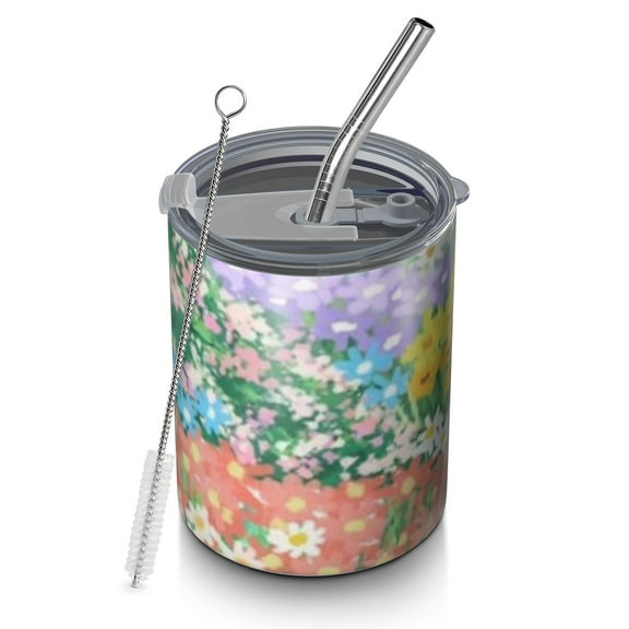 12oz Coffee Tumblers Pioneer Flower Floral Print Pattern Stainless Steel Vacuum Insulated Travel Tumbler Coffee Cups Mug with Lid and Straw with Cleaning Brush for Cold & Hot Drinks