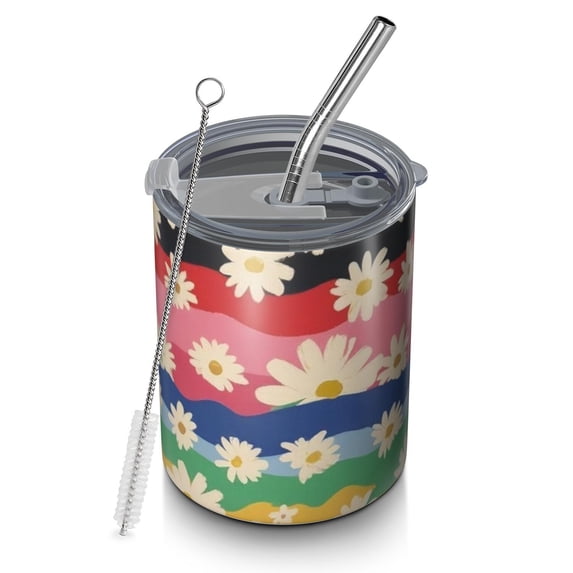 12oz Coffee Tumblers Pioneer Flower Stainless Steel Vacuum Insulated Travel Tumbler Coffee Cups Mug with Lid and Straw with Cleaning Brush for Cold & Hot Drinks