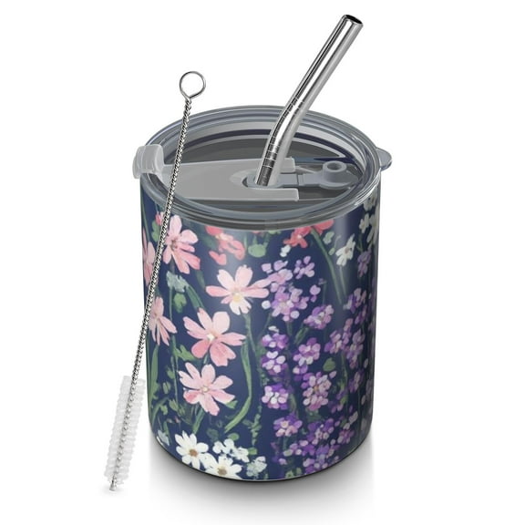 12oz Coffee Tumblers Pioneer Flower Stainless Steel Vacuum Insulated Travel Tumbler Coffee Cups Mug with Lid and Straw with Cleaning Brush for Cold & Hot Drinks