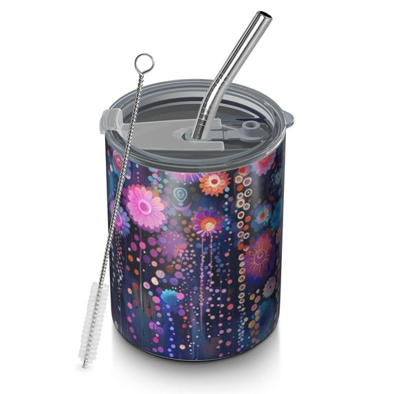 12oz Coffee Tumblers Pioneer Flower Stainless Steel Vacuum Insulated Travel Tumbler Coffee Cups Mug with Lid and Straw with Cleaning Brush for Cold & Hot Drinks