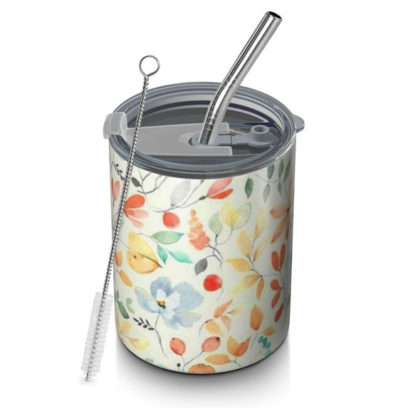 12oz Coffee Tumblers Pioneer Flower Stainless Steel Vacuum Insulated Travel Tumbler Coffee Cups Mug with Lid and Straw with Cleaning Brush for Cold & Hot Drinks