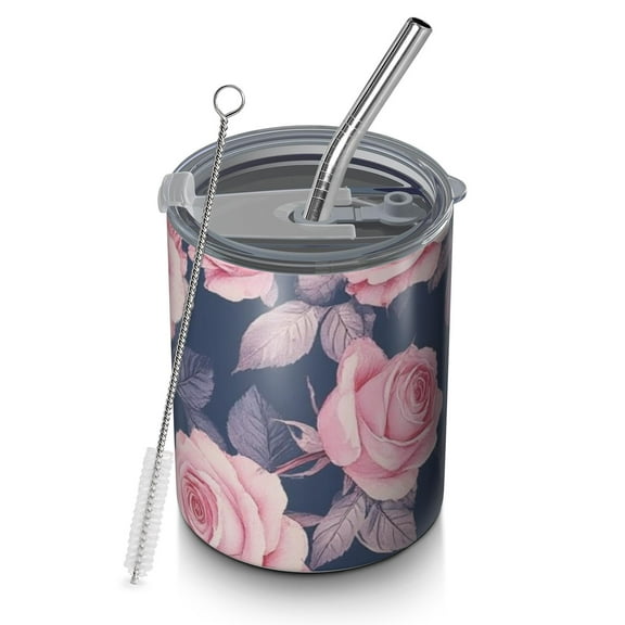 12oz Coffee Tumblers Pioneer Flower Stainless Steel Vacuum Insulated Travel Tumbler Coffee Cups Mug with Lid and Straw with Cleaning Brush for Cold & Hot Drinks
