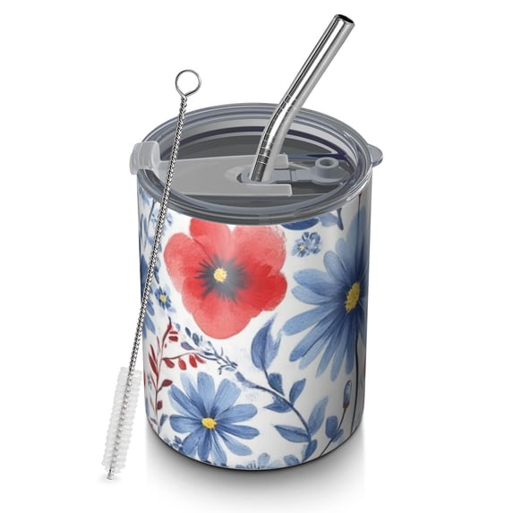 12oz Coffee Tumblers Pioneer Flower Stainless Steel Vacuum Insulated Travel Tumbler Coffee Cups Mug with Lid and Straw with Cleaning Brush for Cold & Hot Drinks