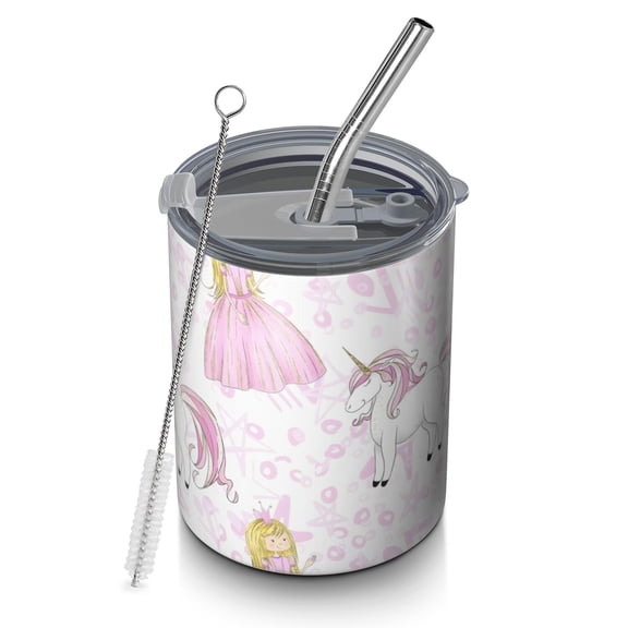 12oz Coffee Tumblers Princess Unicorn Pattern Stainless Steel Vacuum Insulated Travel Tumbler Coffee Cups Mug with Lid and Straw with Cleaning Brush for Cold & Hot Drinks