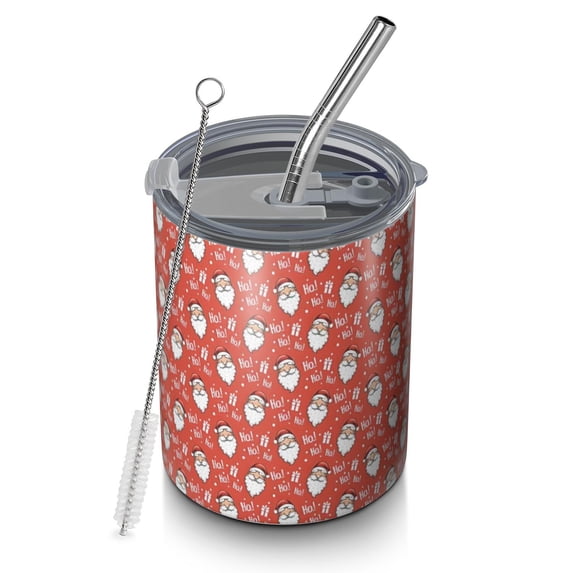 12oz Coffee Tumblers Red Christmas Santa Pattern Stainless Steel Vacuum Insulated Travel Tumbler Coffee Cups Mug with Lid and Straw with Cleaning Brush for Cold & Hot Drinks