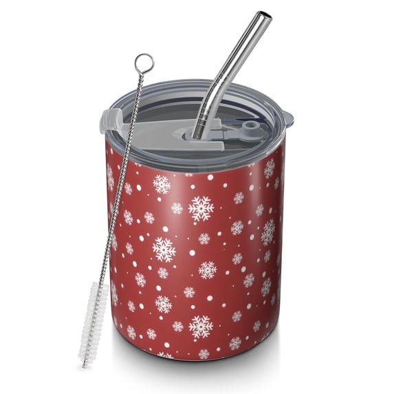 12oz Coffee Tumblers Red Christmas Snowflake Pattern Stainless Steel Vacuum Insulated Travel Tumbler Coffee Cups Mug with Lid and Straw with Cleaning Brush for Cold & Hot Drinks