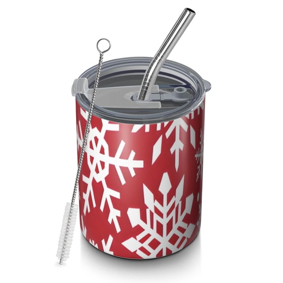 12oz Coffee Tumblers Red Christmas Snowflake Pattern Stainless Steel Vacuum Insulated Travel Tumbler Coffee Cups Mug with Lid and Straw with Cleaning Brush for Cold & Hot Drinks