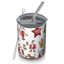 12oz Coffee Tumblers White Christmas Santa and Character Pattern Stainless Steel Vacuum Insulated Travel Tumbler Coffee Cups Mug with Lid and Straw with Cleaning Brush for Cold & Hot Drinks