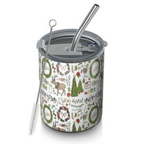 12oz Coffee Tumblers White Christmas Wreath Pattern Stainless Steel Vacuum Insulated Travel Tumbler Coffee Cups Mug with Lid and Straw with Cleaning Brush for Cold & Hot Drinks