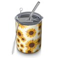 thumbnail image 1 of 12oz Coffee Tumblers Yellow Brown Sunflower Pattern Stainless Steel Vacuum Insulated Travel Tumbler Coffee Cups Mug with Lid and Straw with Cleaning Brush for Cold & Hot Drinks, 1 of 5